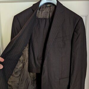 NWOT Giliberto Bespoke Handmade Brown Pinstripe Wool Full Canvas Suit US42R